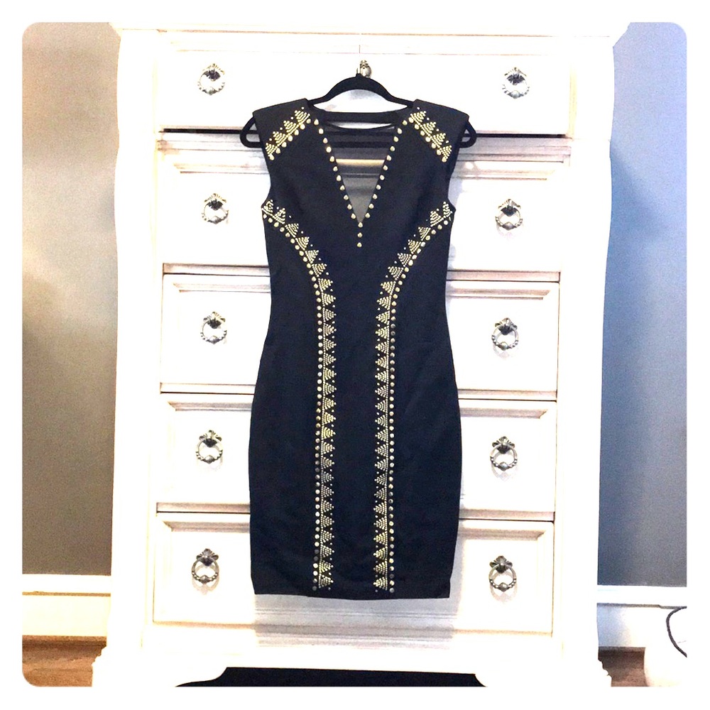 Black Cache Dress with gold studs